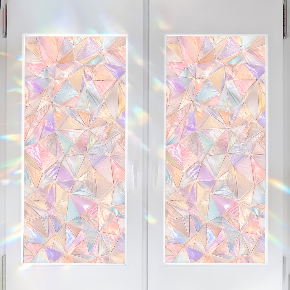 TEMU 1pc Pastel Iridescent Mosaic Pattern Window Film, 45x100cm Pet Frosted Privacy Glass Sticker, Self-adhesive Removable Decorative Cover For