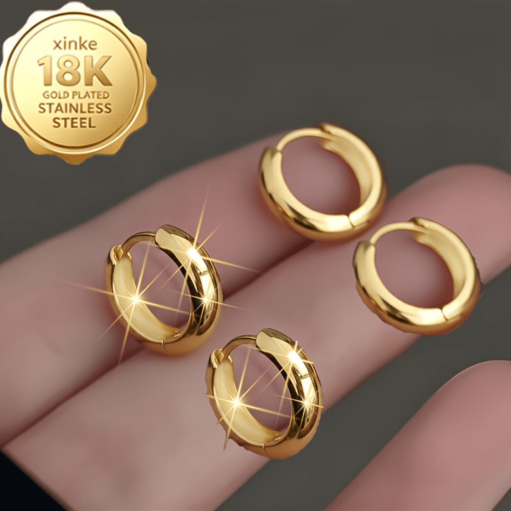 TEMU 4pcs High Quality Stainless Steel Women's Earrings, 18k Golden Plated Anti-tarnish And Fade Resistant, Hypoallergenic Ear Needles, Elegant Fashionable Easy Unisex Earrings