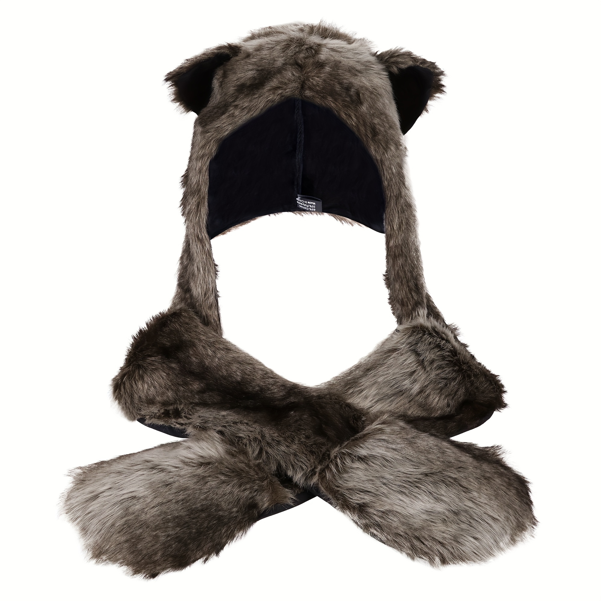 NWT Faux Fur Skunk Hood Hat Scarf Paw Gloves Cosplay Festival Amazon.com: FHQHTH Faux Fur Animal Hood 3 in 1 Scarf Gloves  main image 2