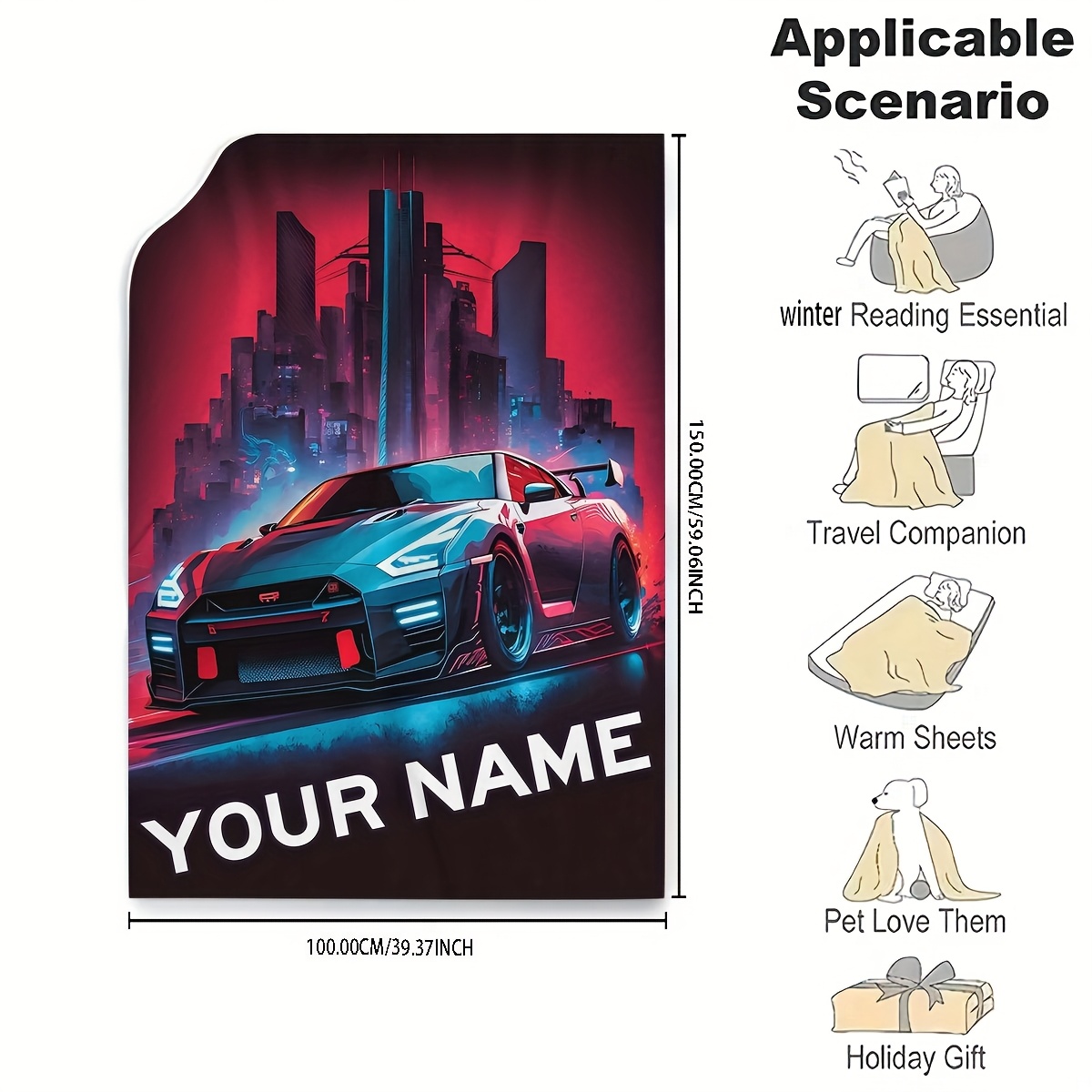 TEMU . Cyber- Sportwagen Dein Name Individuelle Fleece-Decke Klimaanlagen-Decke Geeignet als Geschenk für Schlafzimmer, Wohnzimmer und Langsofa