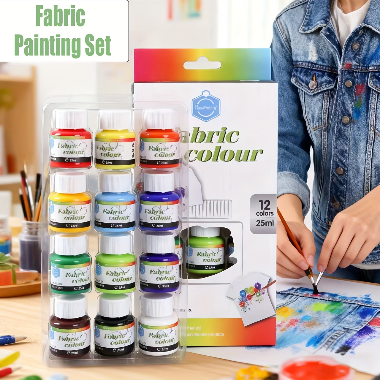 Image of 12 Colors Permanent Non-toxic Fabric Paint Set - Soft Washable Textile Dye Paints In Bottles () For T-shirts, Jeans, Bags, Shoes, Fabric Crafts - & Art Supplies & S