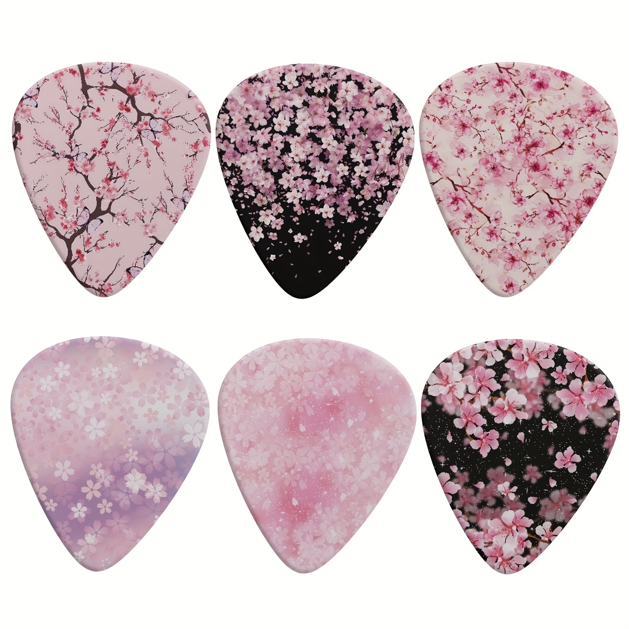E-shop Kirschblüten-Gitarrenplektren für Frauen und Männer – Set aus 6 glatten, flachen Plektrum für Akustikgitarre, E-Gitarre, Ukulele & Bassgitarre –