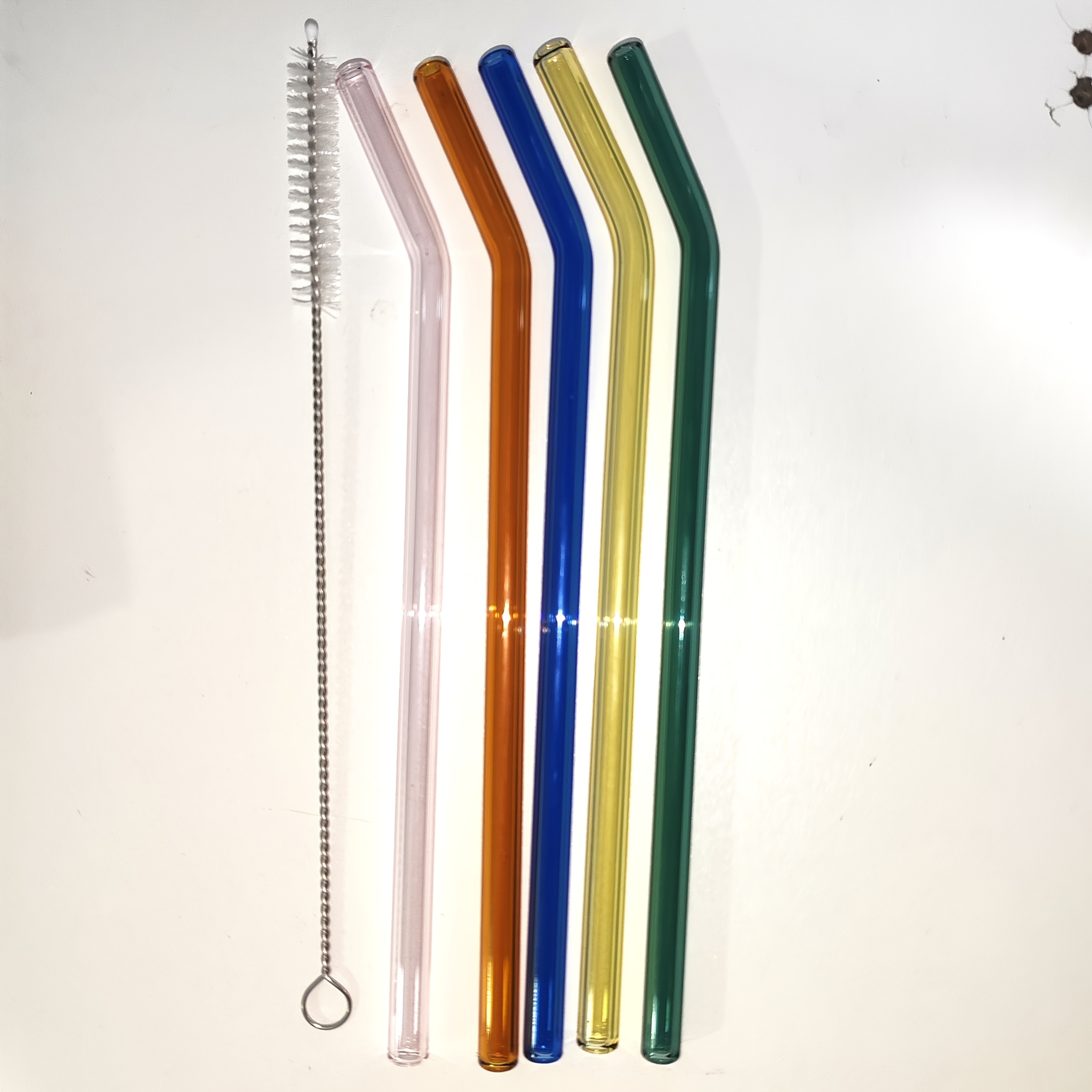 TEMU Set de 6 piezas (5 aleatorios y 1 cepillo de limpieza) de vidrio reutilizables, aptas para batidos, , bebidas de té y S, ideales para picnics al