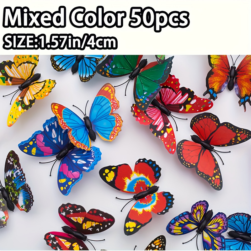 Image of 50/100pcs Vibrant Artificial Butterflies - , Colorful Plastic Decorations For Hats, Slippers And Diy Crafts, Perfect For Room Wall Art