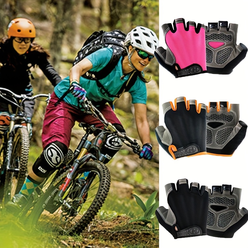 par de guantes de ciclismo Guantes de media transpirables y  antideslizantes con diseño rosa y negro ergonómico para bicicletas