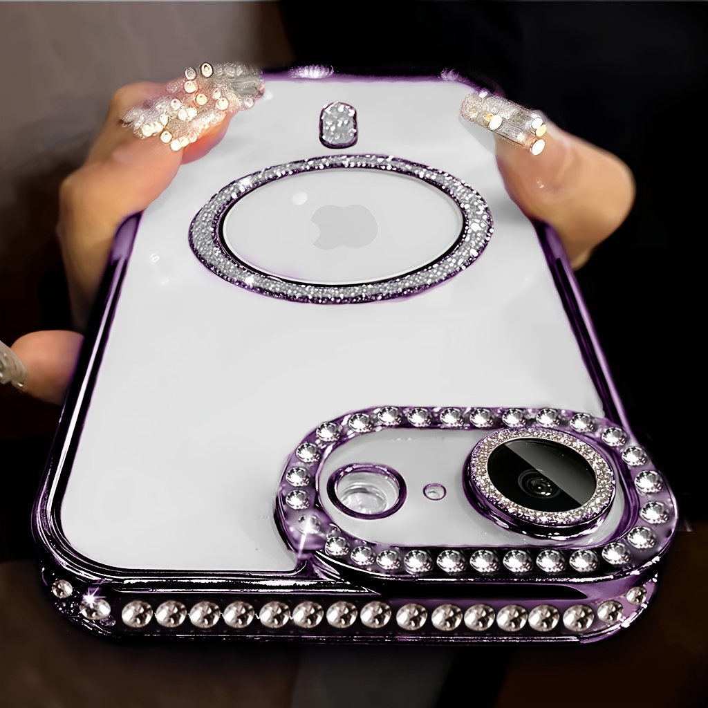 TEMU Phone Case - Beautiful Shiny Gold-plated Magnetic Phone Case Suitable For Iphone 17e 16e, Electroplated Soft Transparent Cover, Shock-resistant
