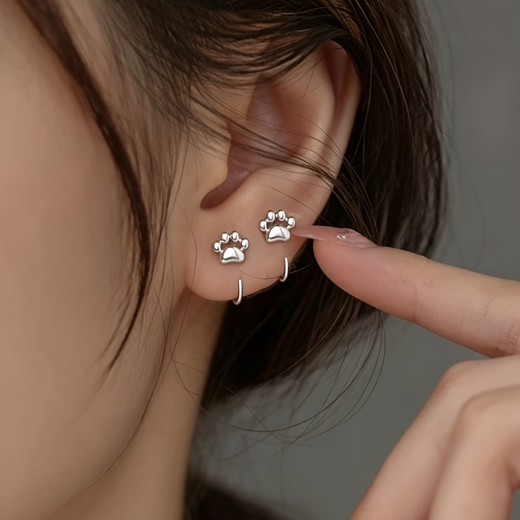 TEMU 1 par de aretes de botón de material de cobre con forma de pata de gato, adorables, , divertidos, y versátiles, para de San Valentín, ,