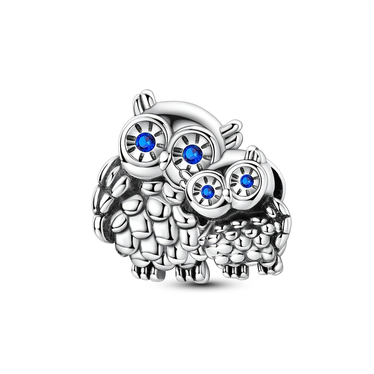 TEMU 1pc Silver Color Charms Beads For Women Parent Owl Beading Box Packaging Jewelry Gifts Fits Original Bracelet & Necklace Diy Making