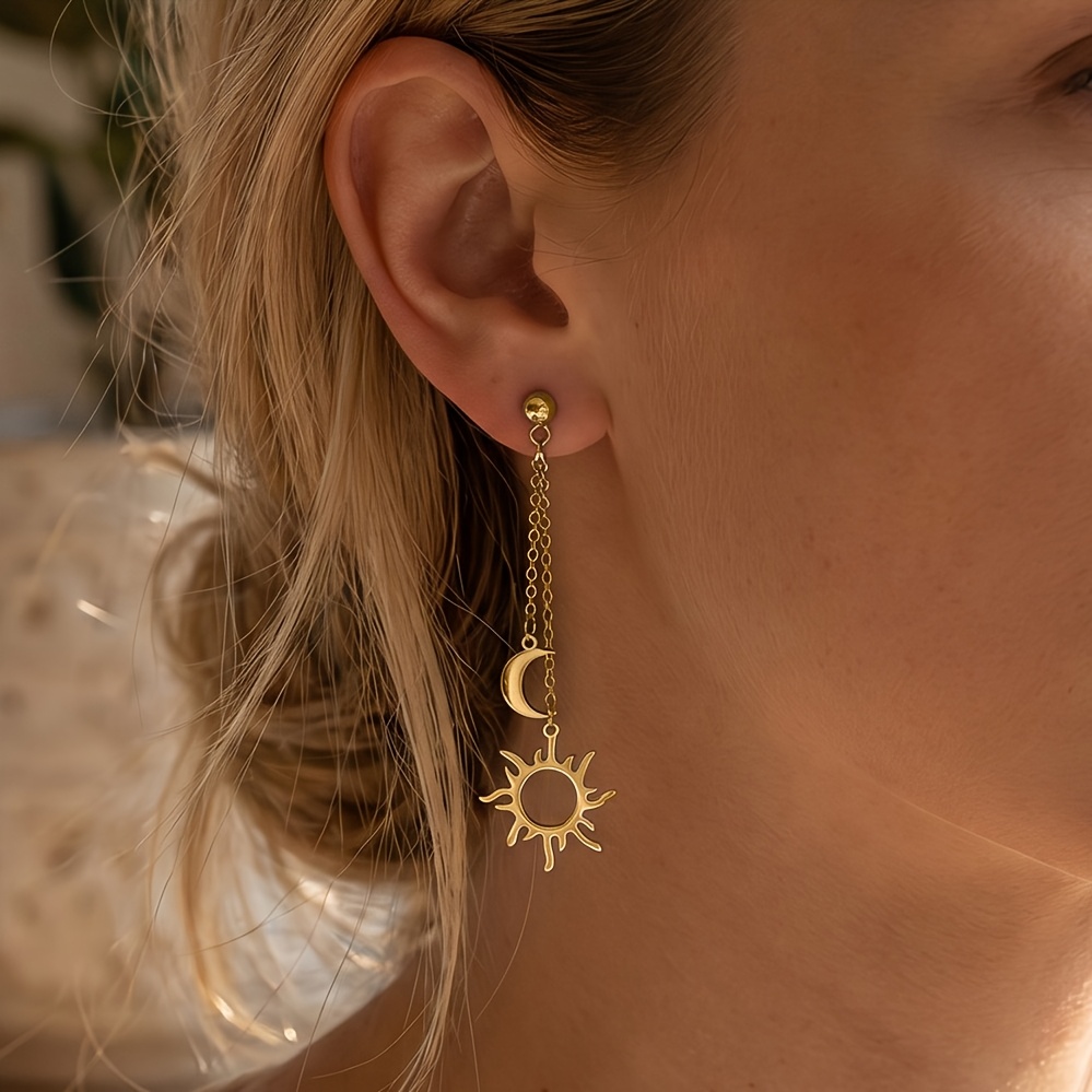 TEMU 1 Pair Women's Star And Stainless Steel Earrings