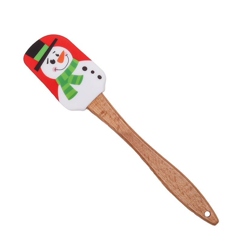 

1pc Festive Christmas Silicone Spatula With Wooden Handle - Uncharged, Holiday-themed Baking & Cooking Tool For Cake Decorating