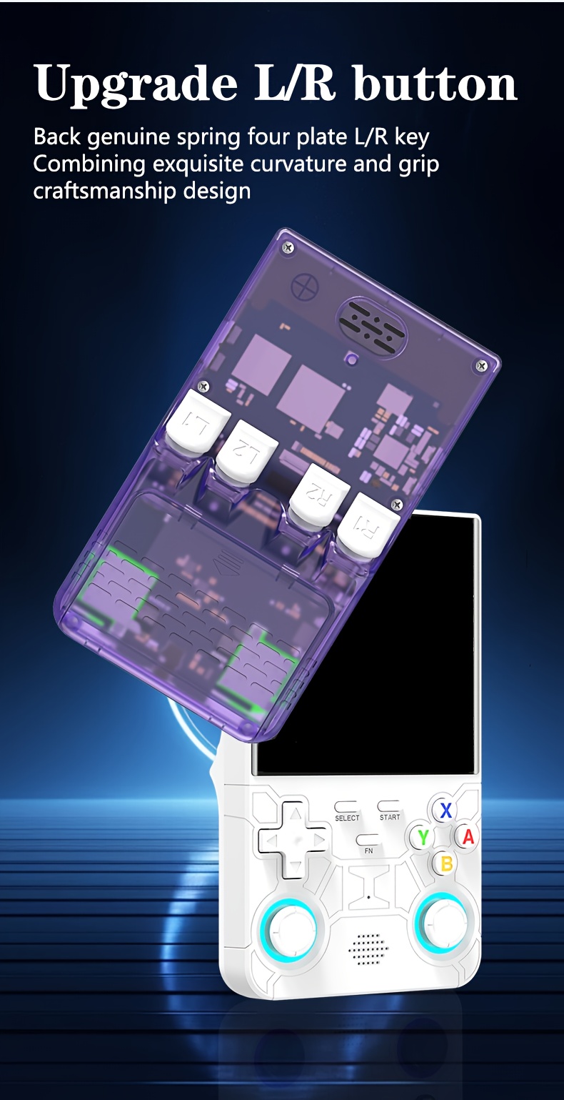 FETIOST R36 Ultra Handheld Game Console - 4-inch HD Screen, 64GB/128GB Storage, 3500mAh Battery, 10+ Emulators (PS2/PS1/N64/GBA/PSP/PC/), Dual 3D Joysticks, Portable Gaming System for PC-Free Play (White/Purple/Blue/Black)