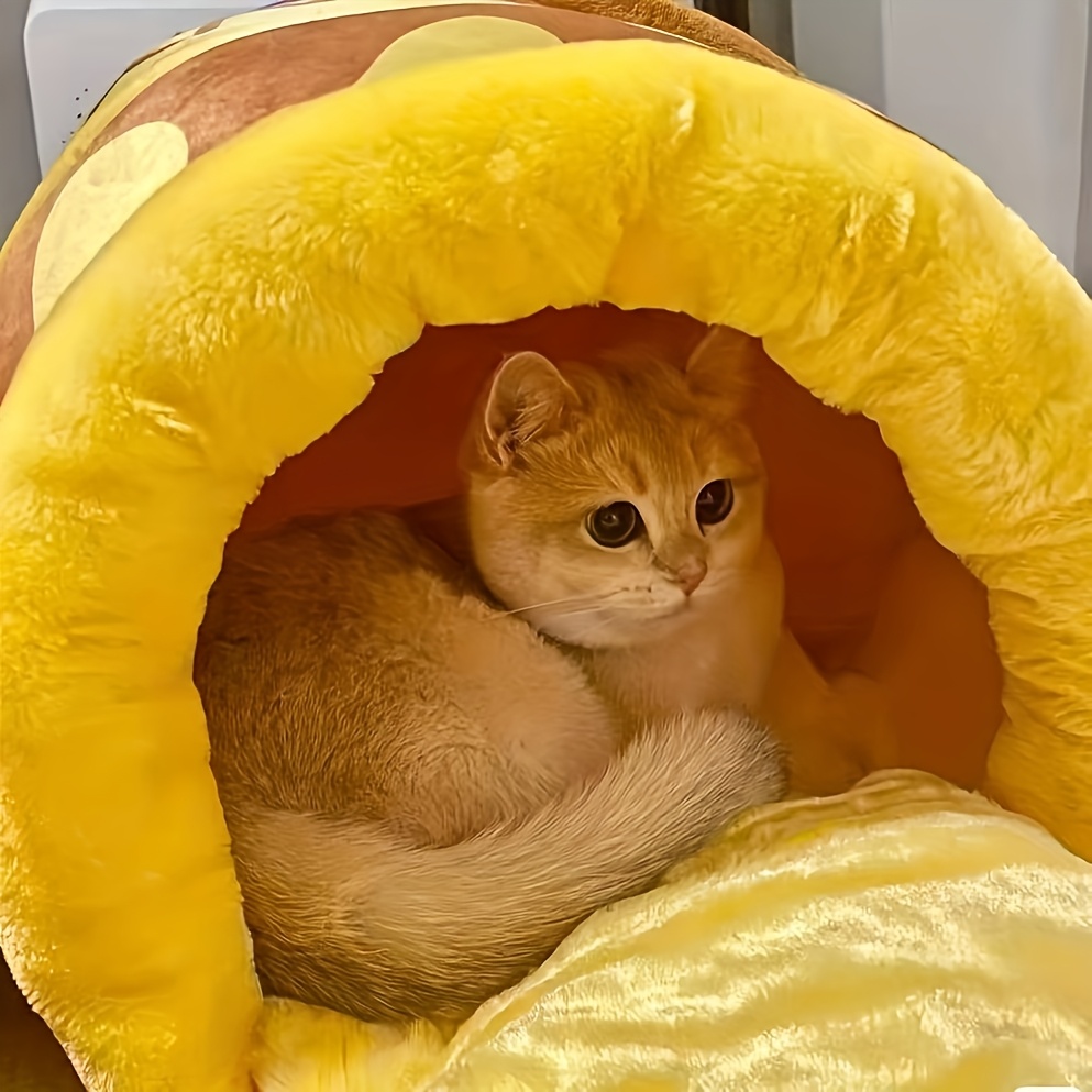 1pc honey pot shaped cat bed cozy winter warm pet bed with removable washable thick pp pads contemporary style durable soft cat nest for indoor cats perfect gift for pet lovers Product details 2