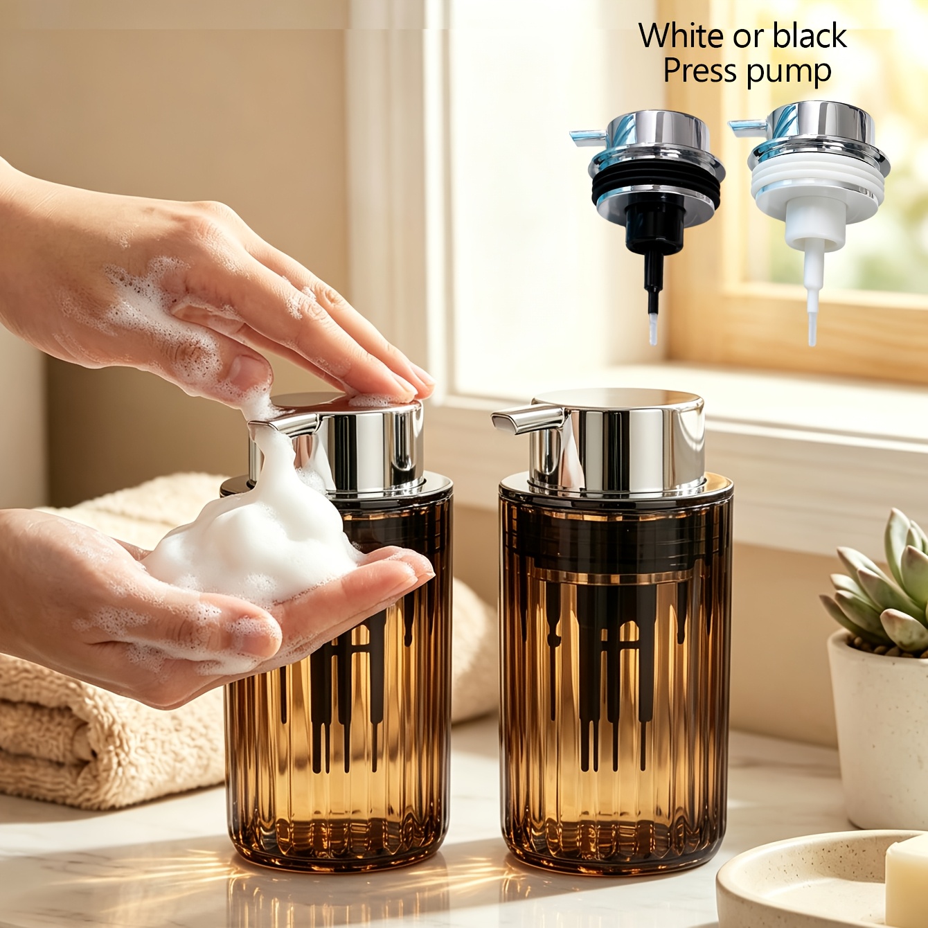 TEMU 2pcs Refillable Foaming Hand Soap Dispenser 10oz Plastic Dispenser Pump Lotion Foaming With For Bathroom Vanities Kitchen