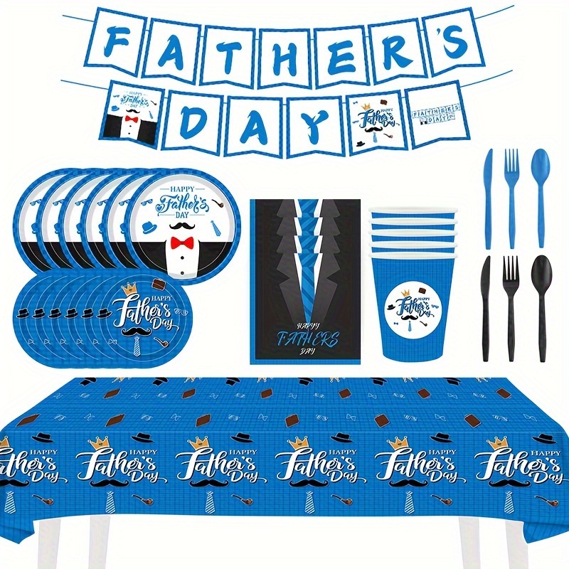 

Father's Day Party Tableware Set - Disposable Napkins, Dinner Plates, And Table Decorations For Dad's Special Day Celebration
