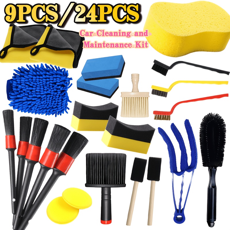 9pcs/24pcs Car Cleaning Tool Set&comma; Including ...