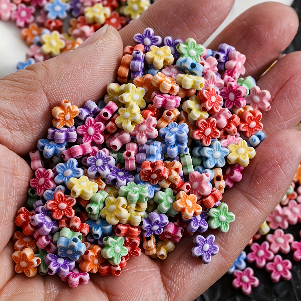 100pcs 8.5mm Flower Mixed Color Acrylic Beads, Suitable For Diy Bracelet Necklace Mobile Phone Chain Making