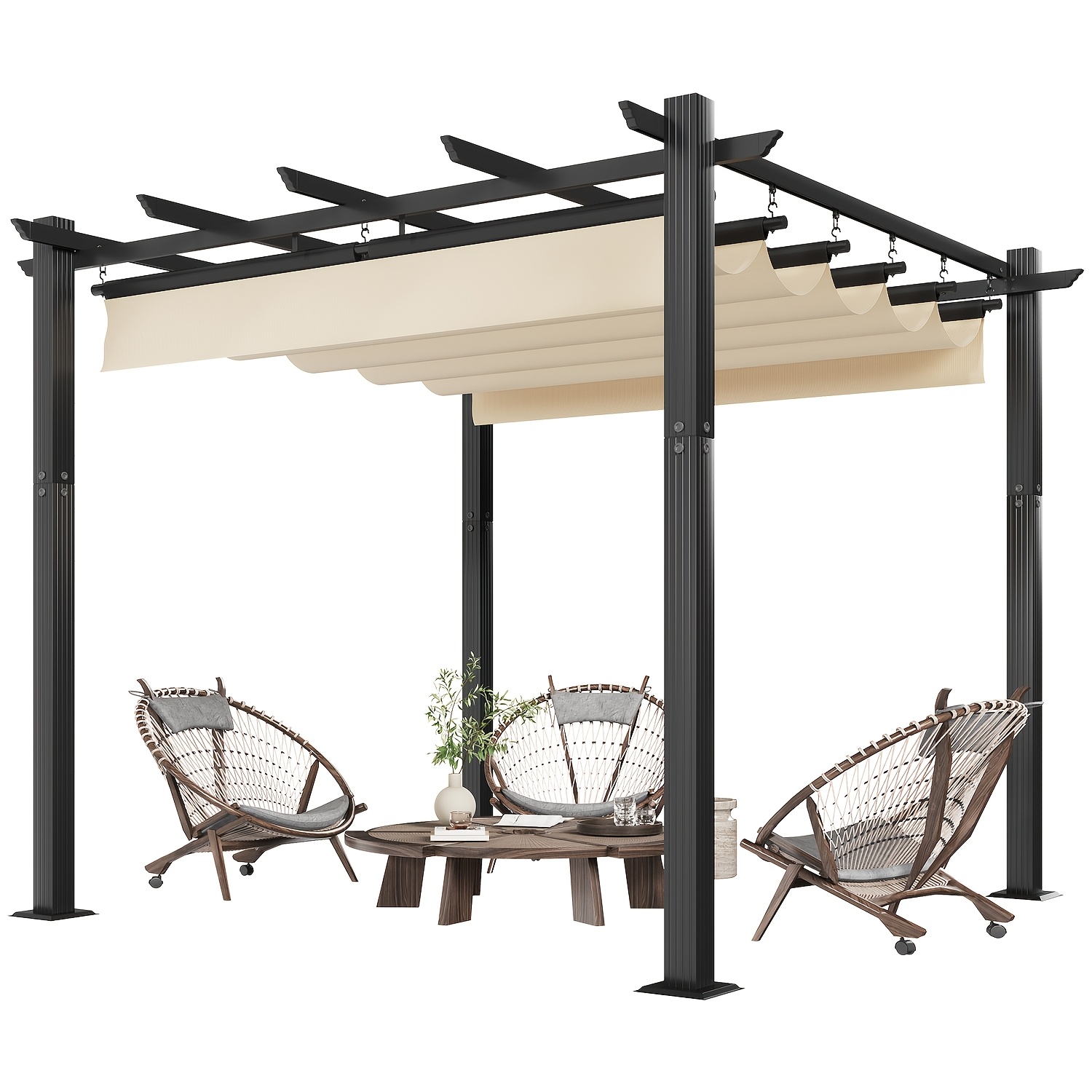 TEMU Pergola en aluminium, 3 x 3 mètres, tonnelle rétractable, structure en métal d'aluminium, convient pour et les cours