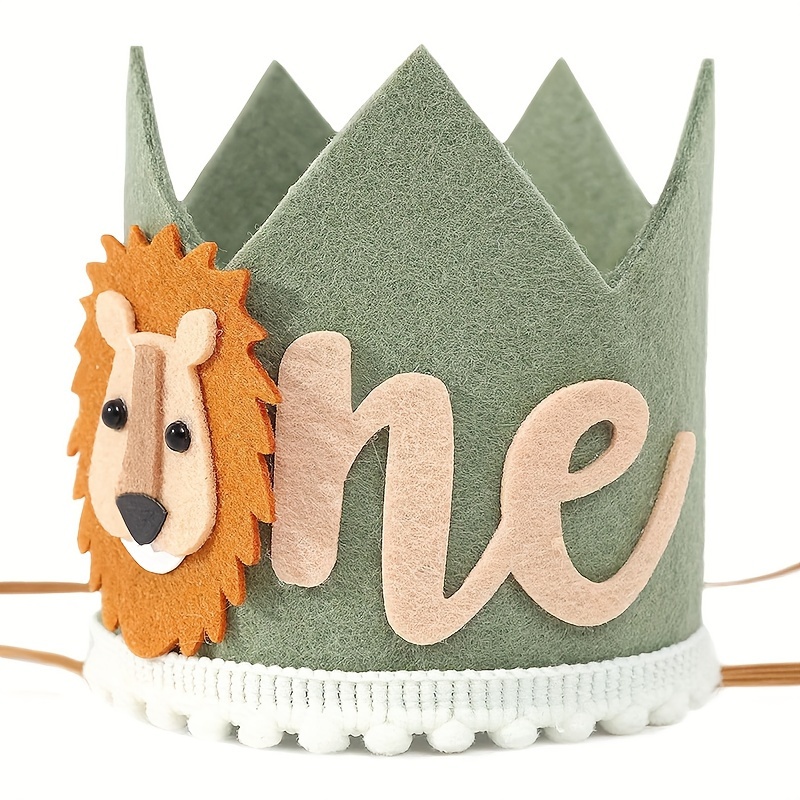 

Avocado Green Lion Crown For 1-year-old Birthday: Festive Party Hat Decoration - No Feathers, Easy To Use