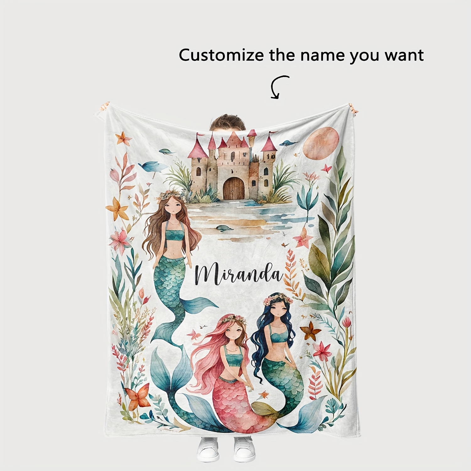 

Custom Name Mermaid Flannel Throw Blanket - Personalized Pink Digital Print, Soft & Cozy For Bedroom, Living Room, Travel - Versatile All-season Gift