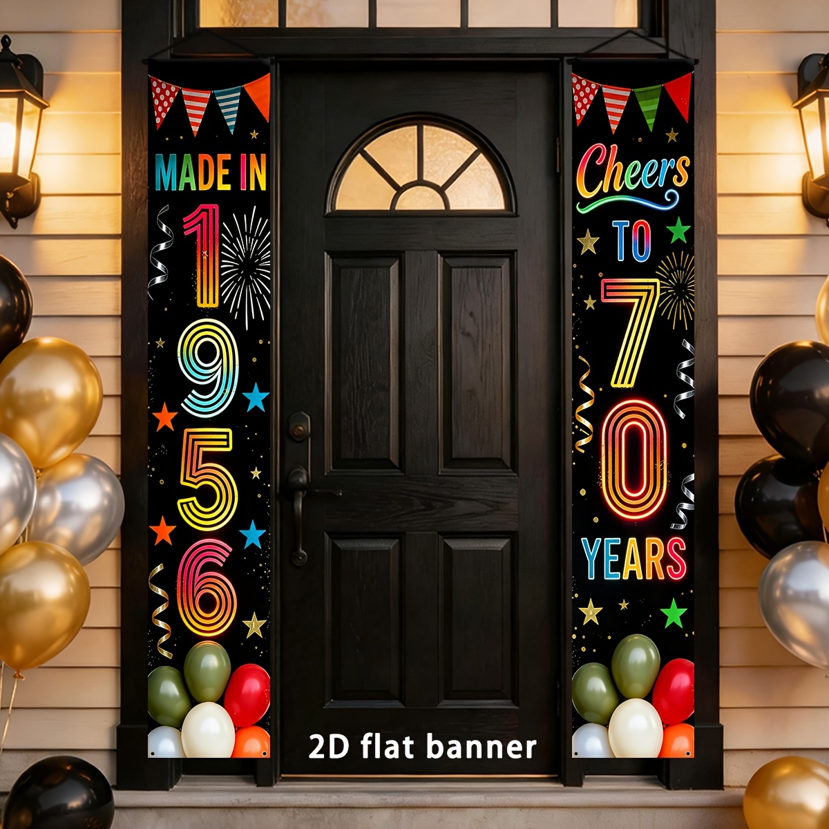 TEMU 2D Plat, 2D Deurbanner, 2 stuks 70e Verjaardagsbanner Geschikt voor Decoraties met Geboortejaar 1956 - Neon "Gemaakt in 1956" & "70 Jaar"