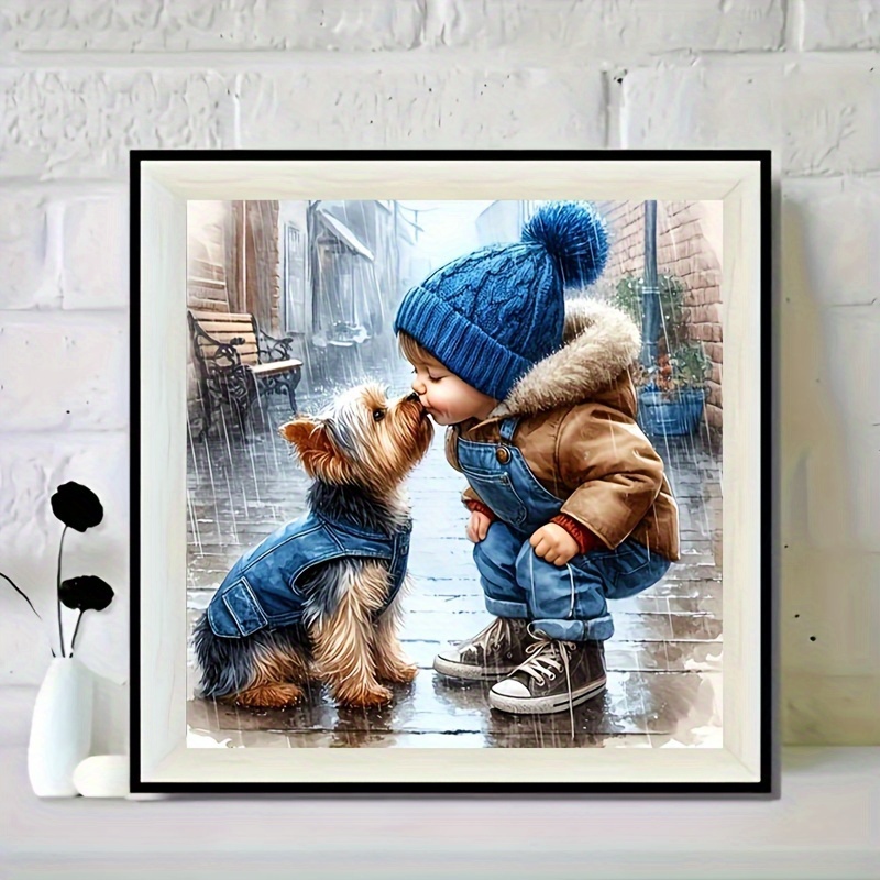 

40cm/15.75in Diy Diamond Painting Kit: Adorable Yorkie And Friend, Animal Theme, Round Diamond Shapes, Canvas Artwork