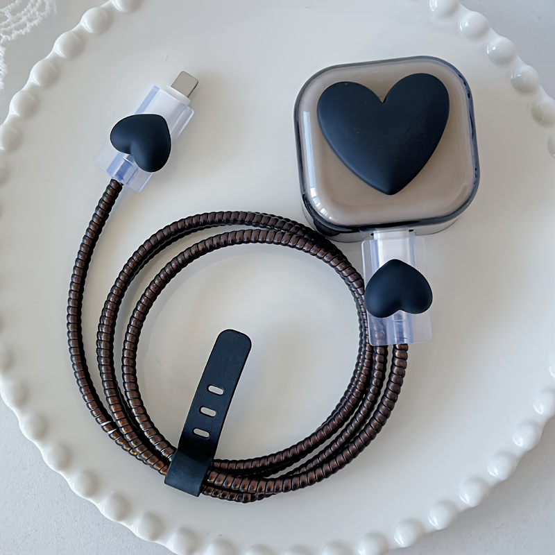 TEMU 5pcs Set Heart-shaped Charger Head Protective Cover, Suitable For 20w Fast Charger And Data Cable Protective Cover
