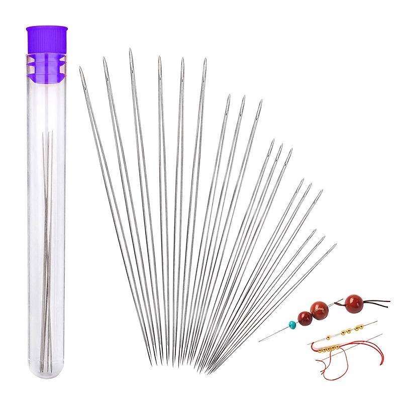 

18pcs Stainless Steel Beading Needles Set, Collapsible Needles In Storage Bottle, 6 Sizes, For Jewelry Making With Seed Beads