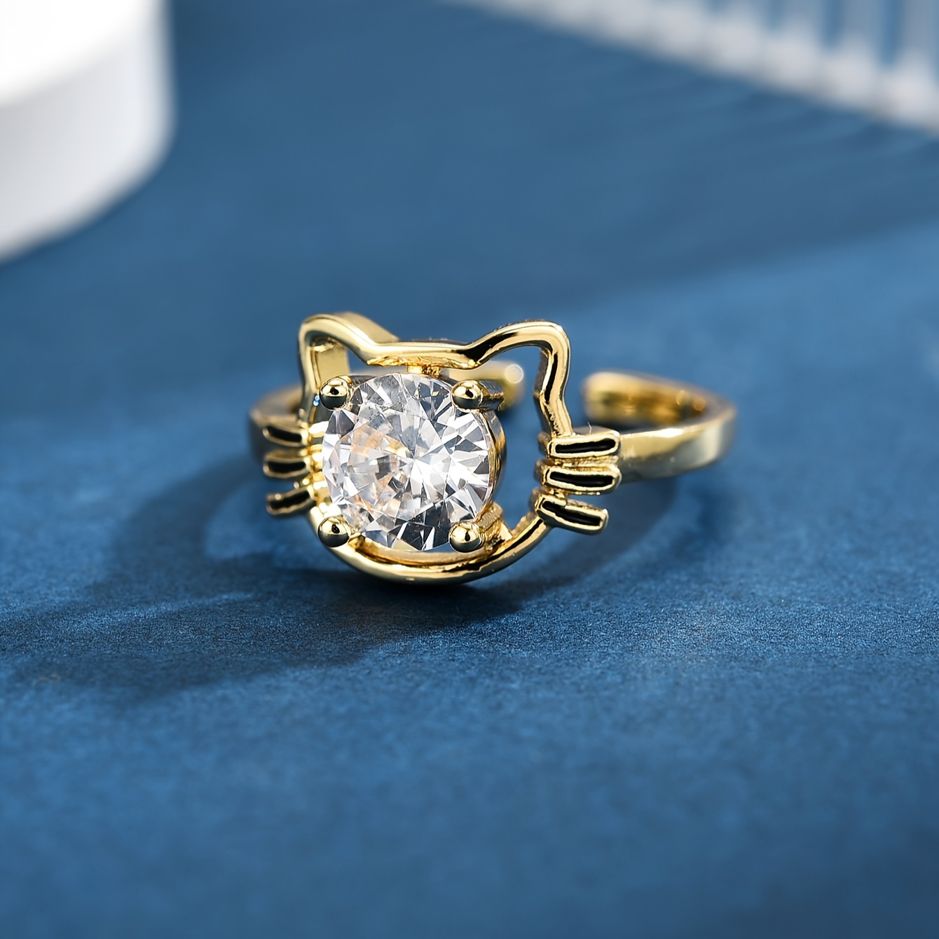 Cartoon Cat Women's Ring With Zirconia