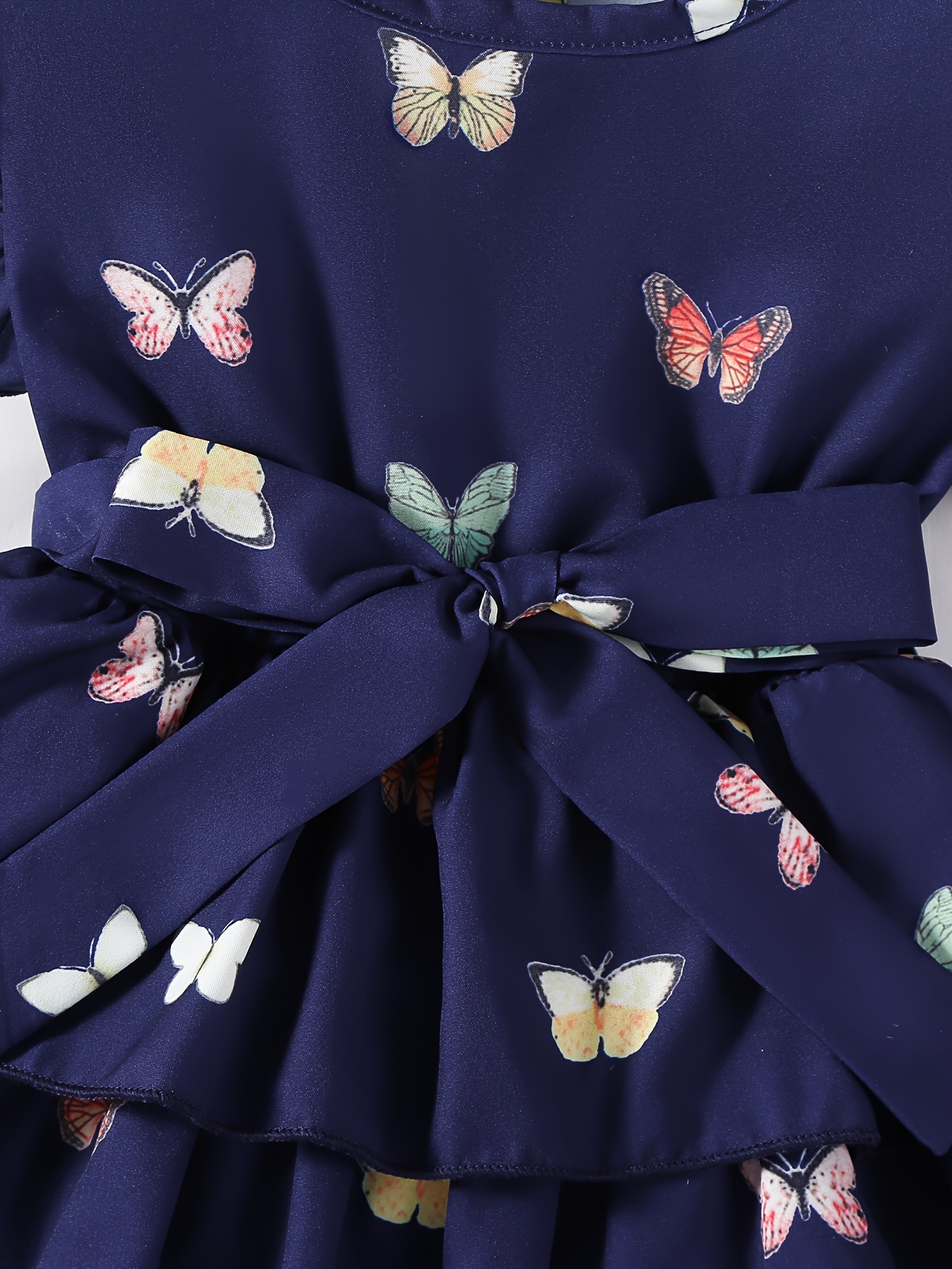 Waddling Girl Elegant Butterfly Pattern Print Tiered Skirt with Three-Layer Hem Suitable for Summer