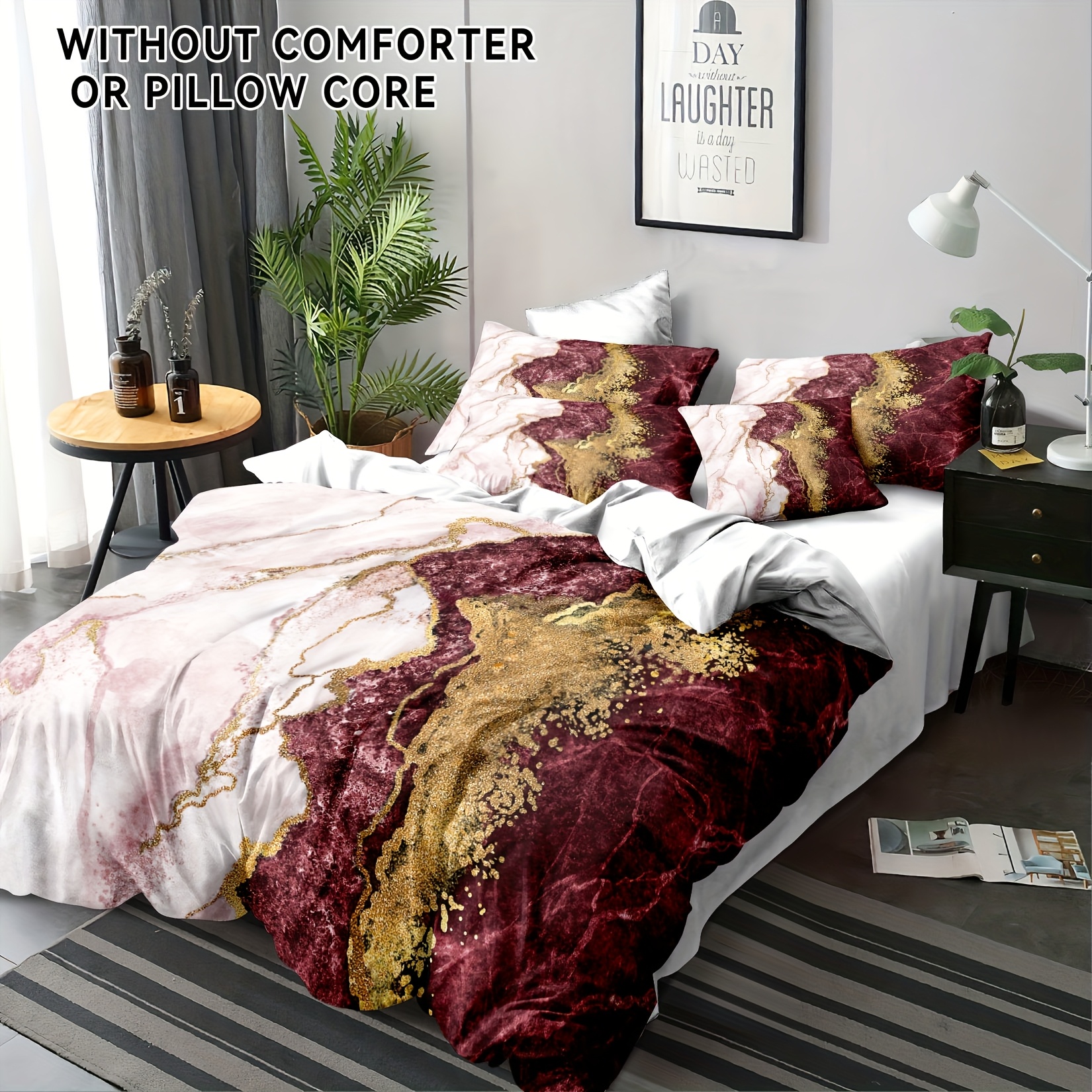 TEMU Orylavena 4pcs Bedding, Black And Pattern Bedding, Modern Minimalist Style, Gilded Texture Design, Size 135x200cm, Microfiber Material, Includes