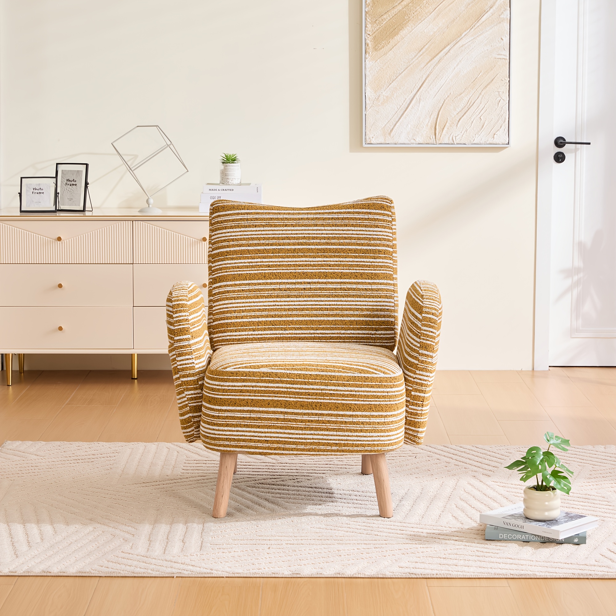 Modern Single Armchair With Side Pockets For Storage, Upholstered Reading Chair For The Living Room, Bedroom Or Study