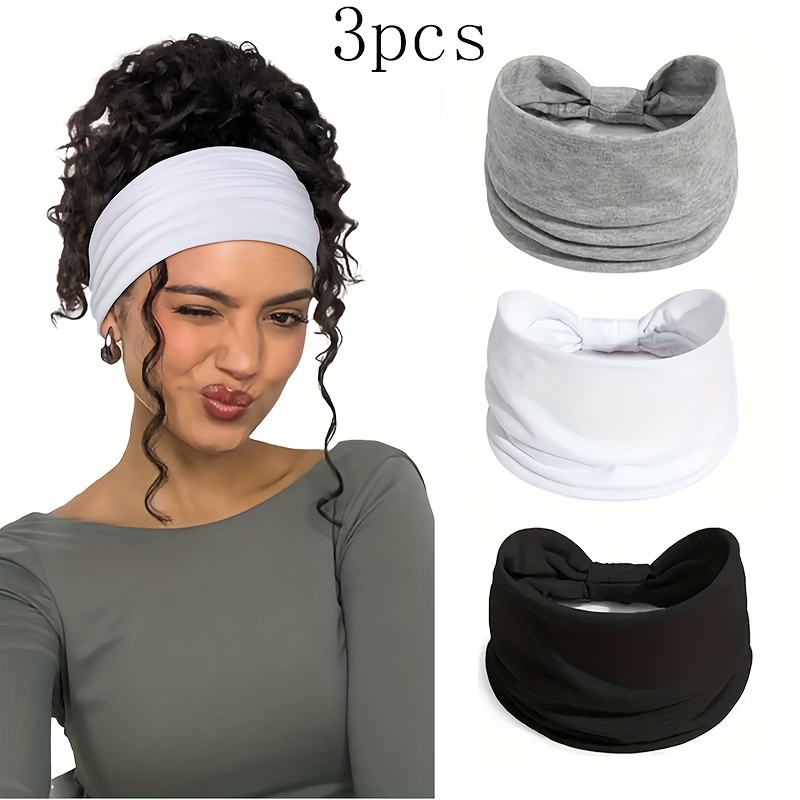 3pcs Set Women's Knotted Wide Headband, Bohemian Style Elastic Non-slip Thick Stretchy Hair Band For Exercise, Running And Sports