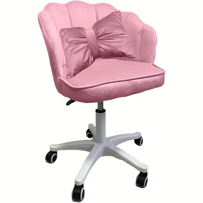 Un taburete rodante que puede soportar 136.08 KG, con un asiento y respaldo cómodos que gira 360°, ideal para uso doméstico como silla de ordenador, silla de maquillaje o taburete de tocador, fabricado con nailon y diseñado con un respaldo lineal de loto.