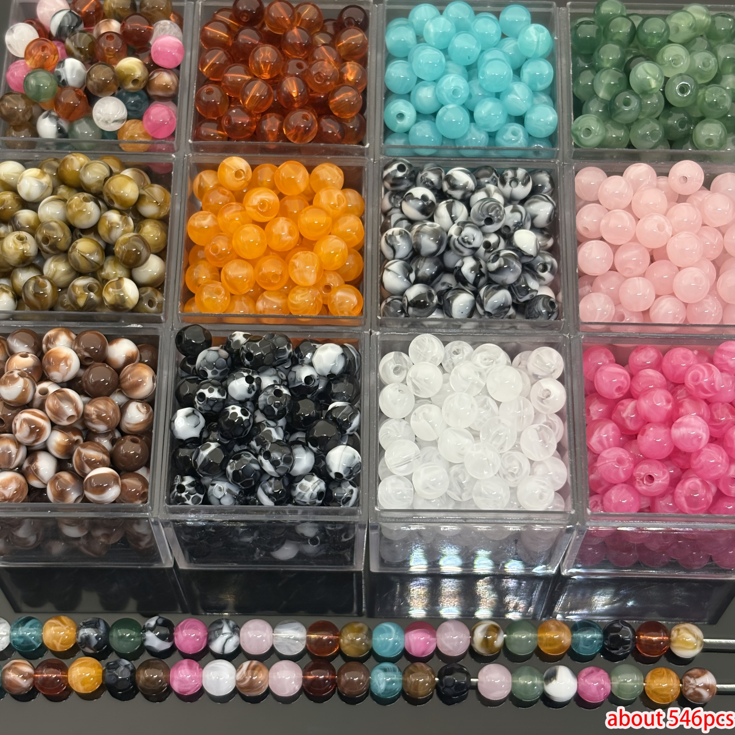 TEMU Kit combiné de 546 pièces, 12 couleurs, perles de Noël de 6 mm, perles acryliques fluides ciel étoilé de rêve pour la fabrication de bijoux,