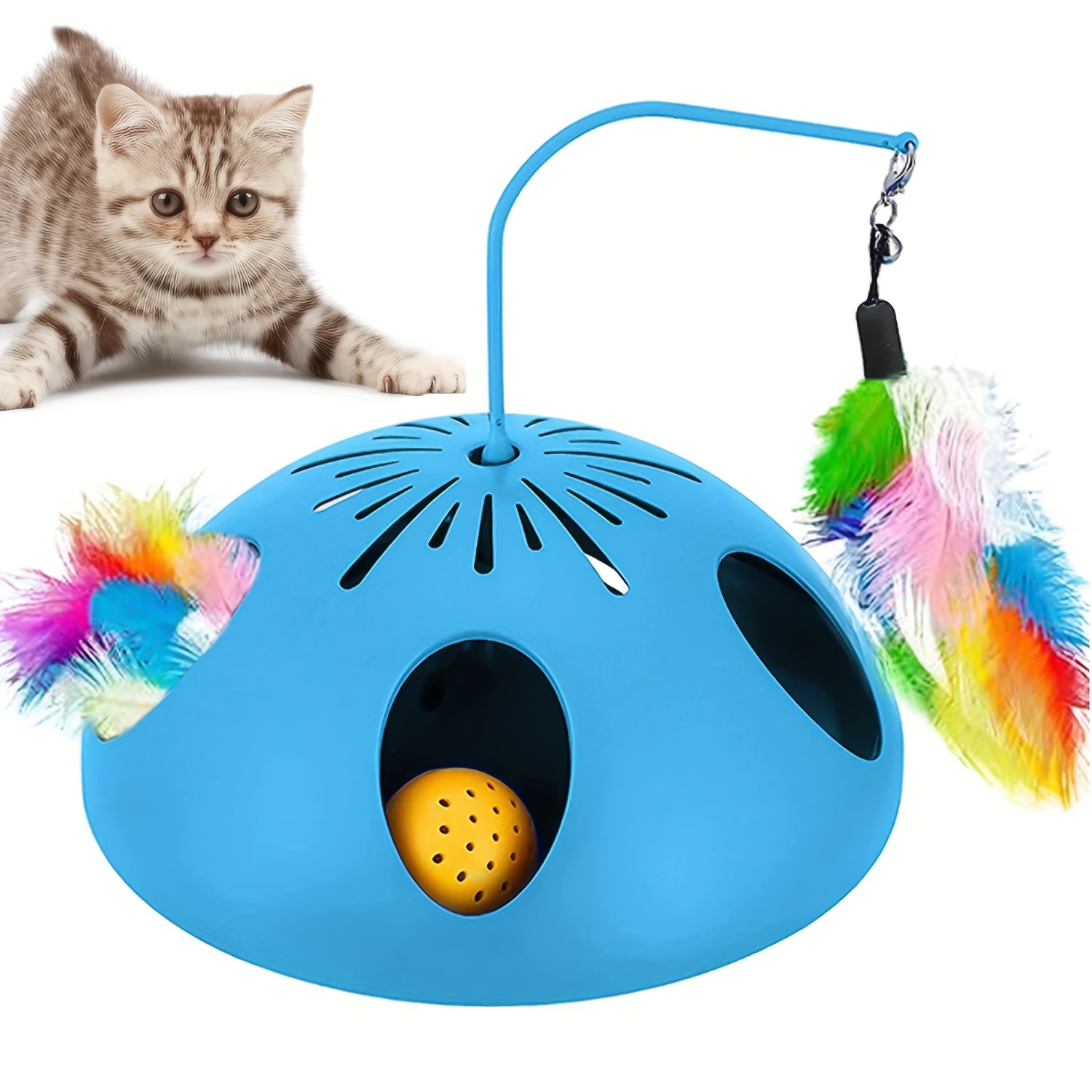 

3-in-1 Interactive Cat Toy With Feather, Mouse Tail & Bell - Adjustable Speeds, Battery-powered (batteries Not Included) For Indoor Play And Exercise