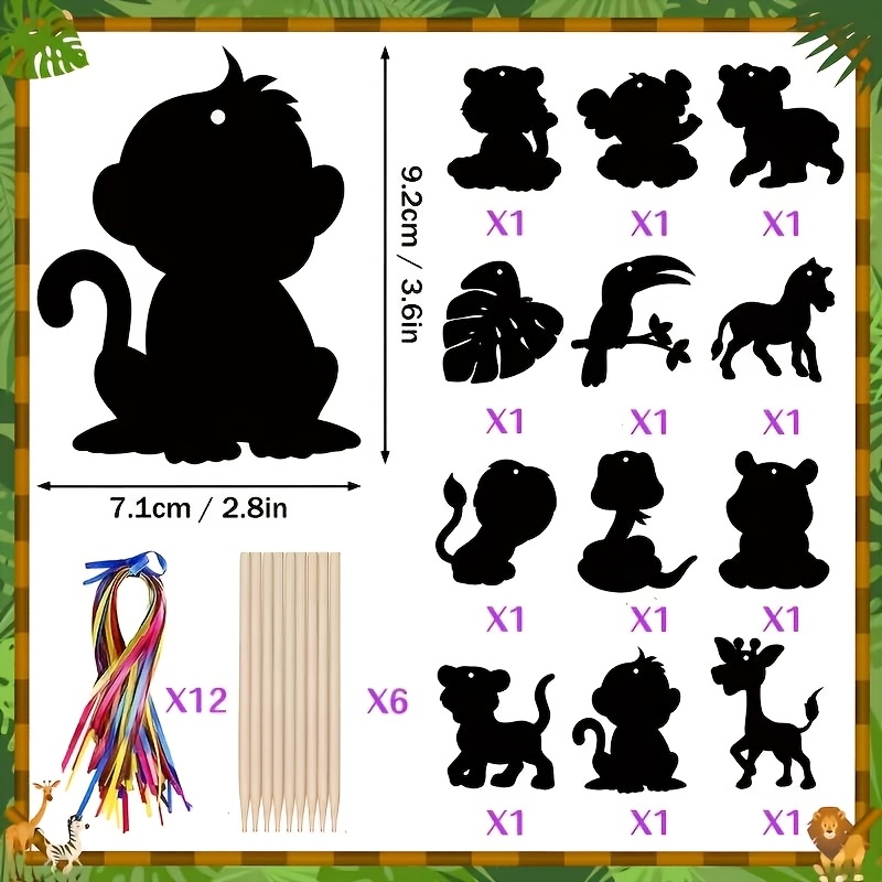 30pcs Wildlife Scratch Paper, - Set - Elephant, Monkey, Lion, Creative Gift Idea - For Craft Lovers, Craft Projects, Holiday Decoration