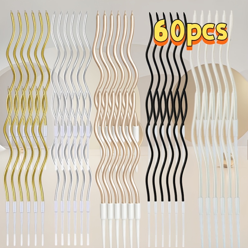 TEMU 60pcs Curved Shape In 5 : Golden, Champagne, Silvery, Black, White. Universal Cake Topper Decorations For Various Occasions And Themed Parties