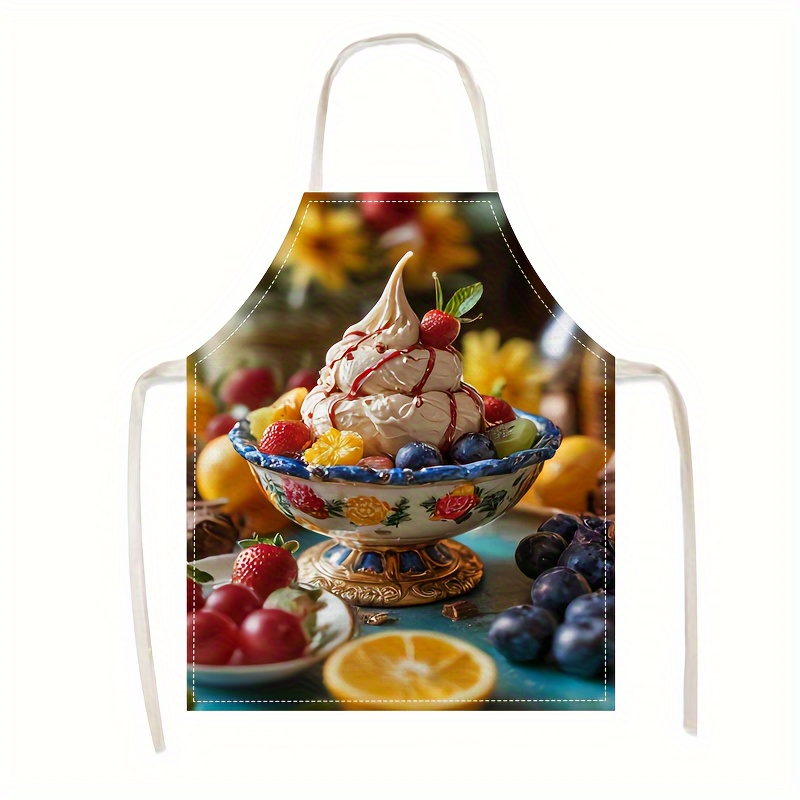 

1pc, Cooking Apron, Dessert Theme Delicious Ice Cream Printed Apron, Linen Kitchen Apron, Stain-resistant Cooking Apron, Fashionable Home Kitchen Workwear, Kitchen Supplies