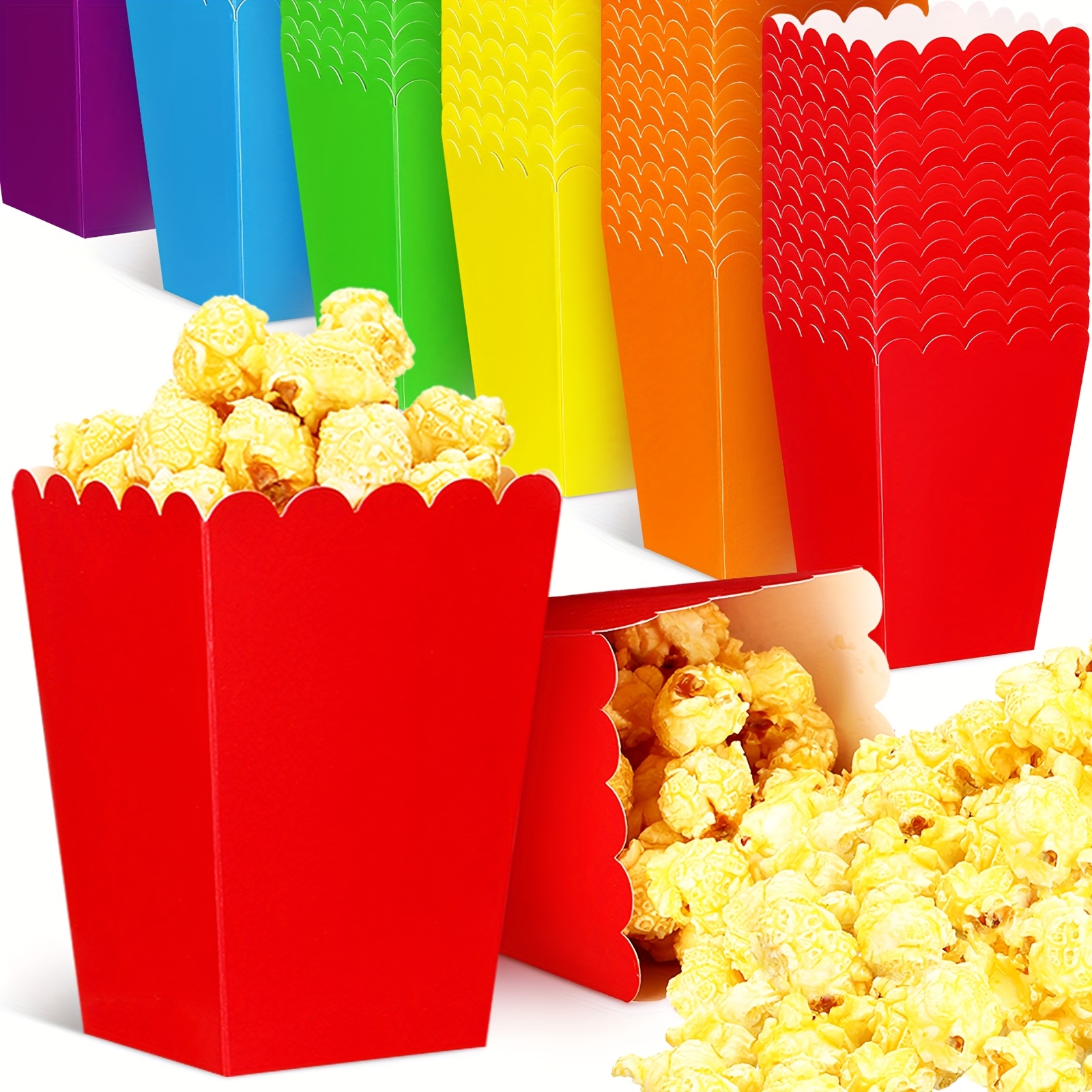 NOVELTY PLACE] Plastic Red & White Striped Classic Popcorn Containers For Movie Night 7 8 Tall X 3 8 Square 8 Pack