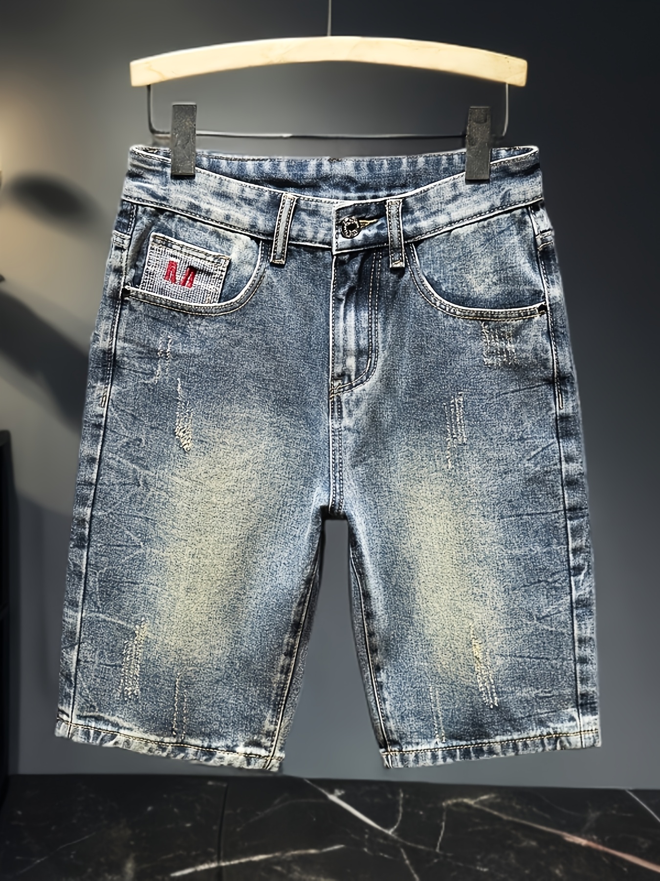 men's vintage washed yellow mud denim shorts casual loose Temu