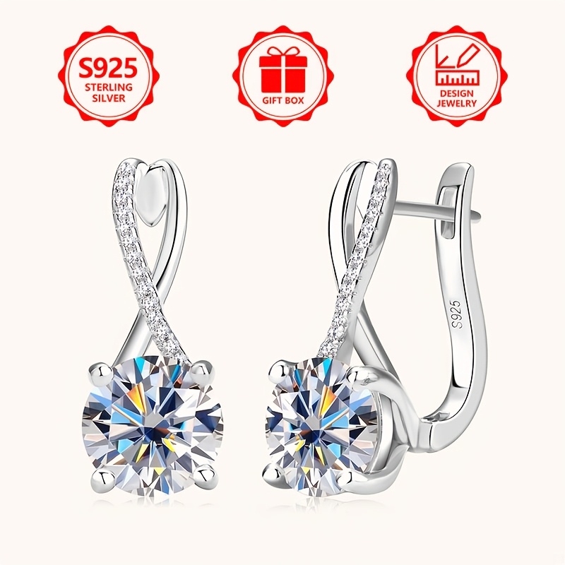 Image of 925 Sterling Silver Women's Classic Fashion Hoop Earrings, Stylish, Exquisite, Elegant, Inlaid With Sparkling Synthetic Synthetic Zirconia, Exquisite Women's Earrings, Wear, A Gift For Yourself