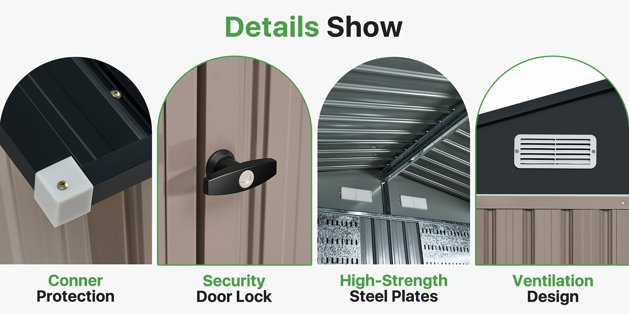 9, 5x7, 5ft Waterproof Metal Storage Shed with 4 Pegboards & 50 Hooks - Durable Outdoor Tool Shed for Backyard, Garage, Patio - Light Brown, Sliding Door Design, Easy Assembly, Tool Organization | Sliding Door Shed | Metal Construction, Outdoor Storage Shed