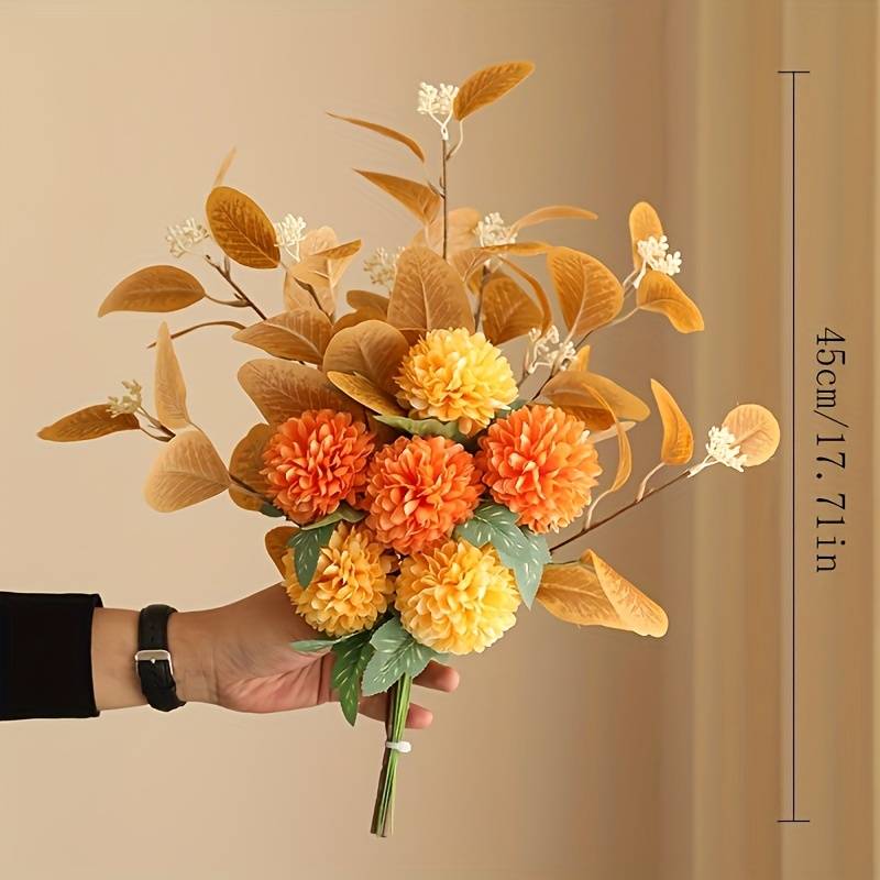 10 Mazzi Di Fiori Artificiali Autunnali Per Esterno - Piante In Plastica Con Stelo In Ferro, Altezza 43 Cm, Colore Arancione, Decorazioni UV Resistant