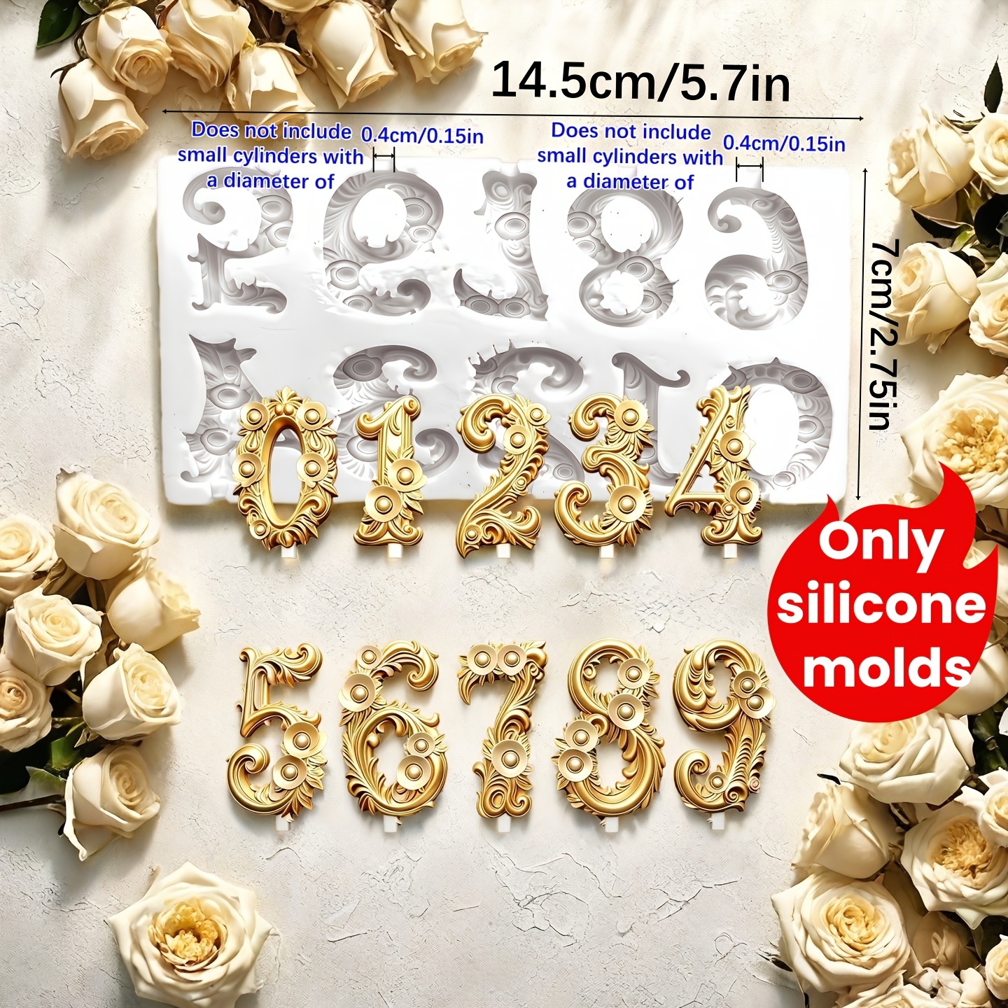 TEMU Clay Silicone Mold, 1pc, Large Vintage Engraved Number Silicone Mold. Suitable For Resin Casting, Diy Resin Crafts, Candles, Clay, And Plaster