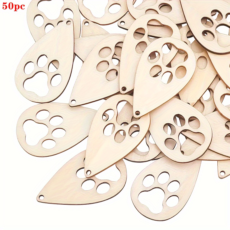 

50pcs Wooden Dog Paw For Diy , Painting & Decor - Hanging Ornaments For , Weddings, Parties &