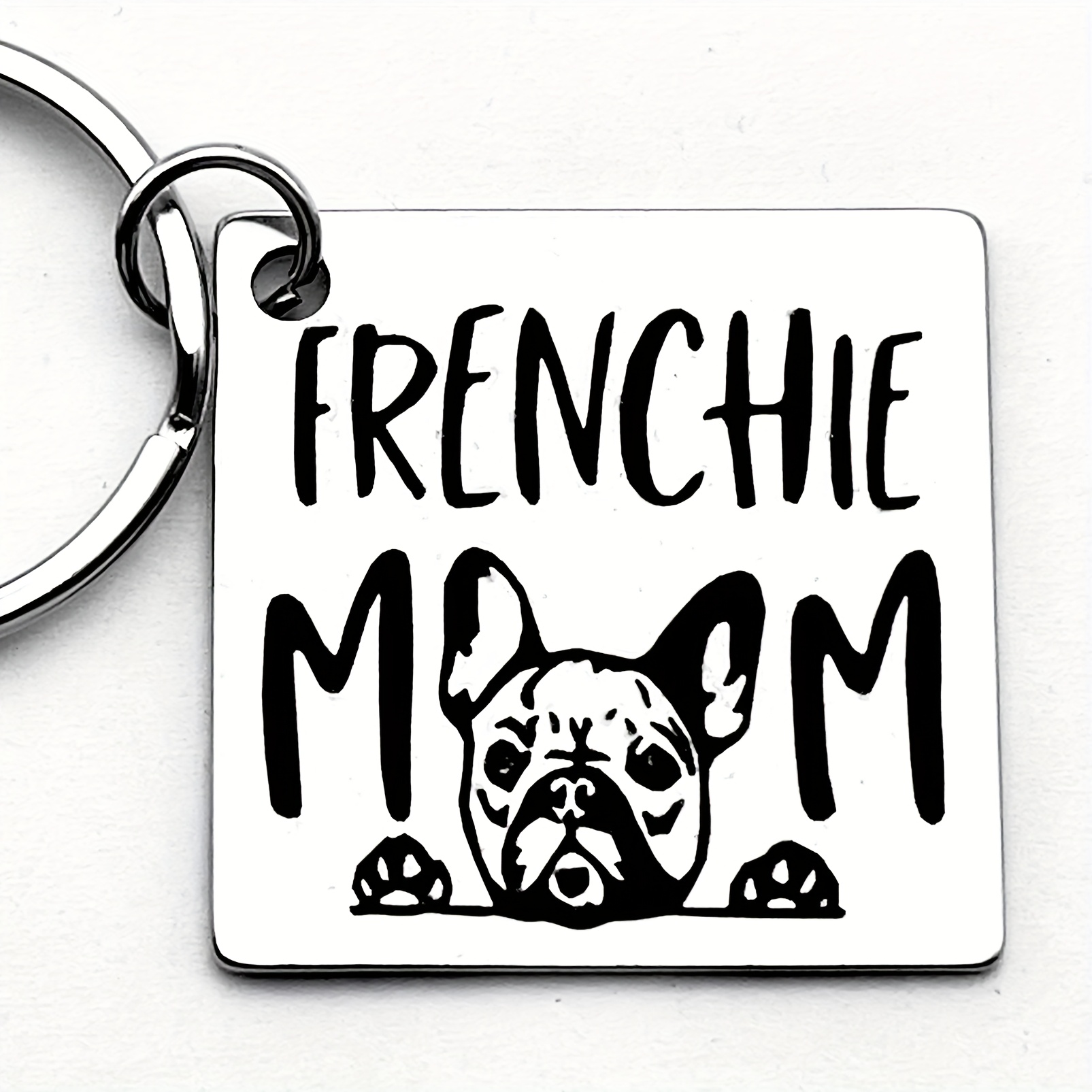 TEMU A Stainless Steel Keychain For French Bulldog Enthusiasts Featuring A "frenchie Mom" Design, Perfect As A Trendy And Fun Gift Accessory For