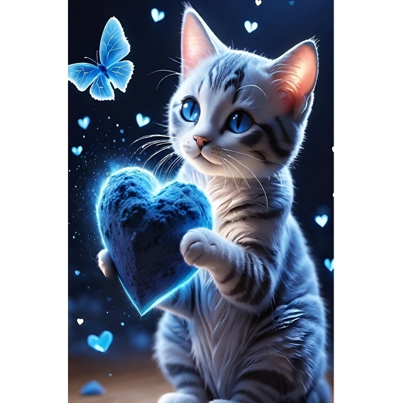 

1pc 5d Diamond Painting Kit, Cat & , Round Diamond Art Craft For Home Wall Decor, Animal Theme Canvas, 40x70cm/15.7x27.5in