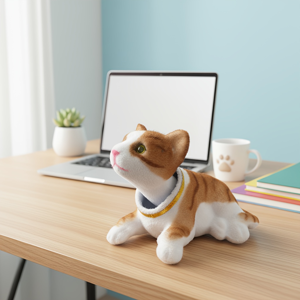 E-shop Exquisite beflockte nickende Katzenfigur, Auto-Armaturenbrett-Dekoration, Statuette aus der Feiertags-Heimkollektion