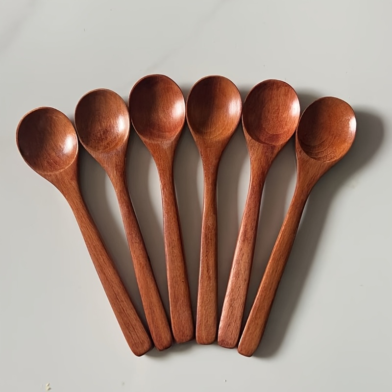 TEMU 6pcs Wooden Dessert Spoons, Dessert Spoon, Coffee Spoon, Stirring Spoon, Jam Spoon, Tea Spoon, Multi-functional Spoon, Reusable Japanese Kitchen