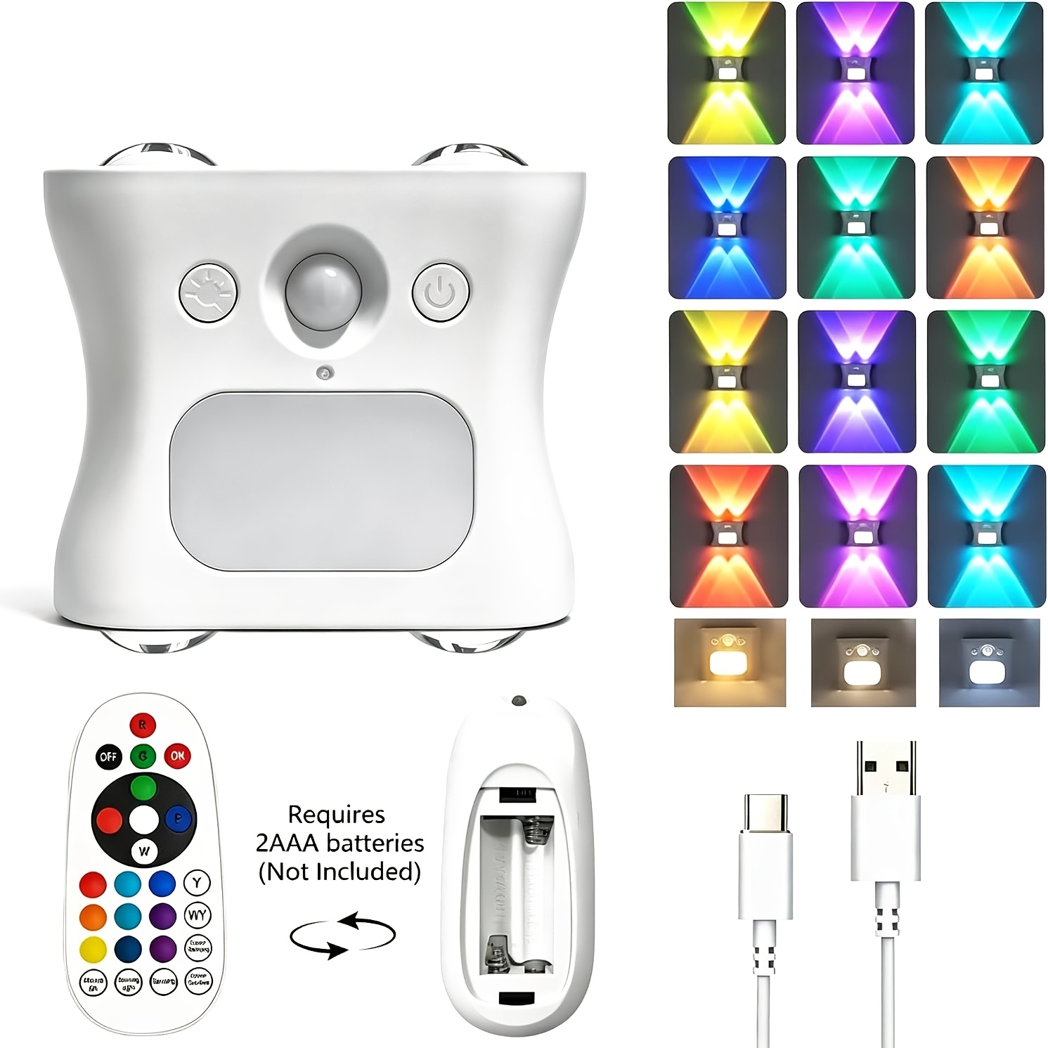 Motion Sensor Wall Lamp with Remote, USB Rechargeable LED Light